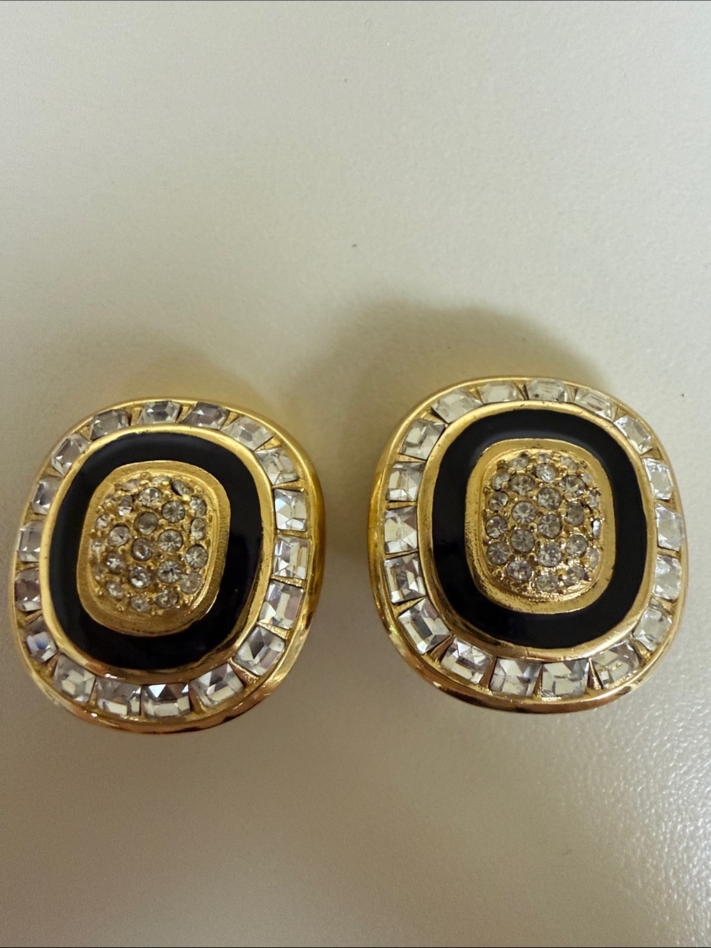Dior Gold and Black Pavé Crystal Clip-On Earrings